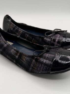 Sabrinas Plaid Ballet Flats Womens EU 38 Patent Cap Toe Bow Made Spain